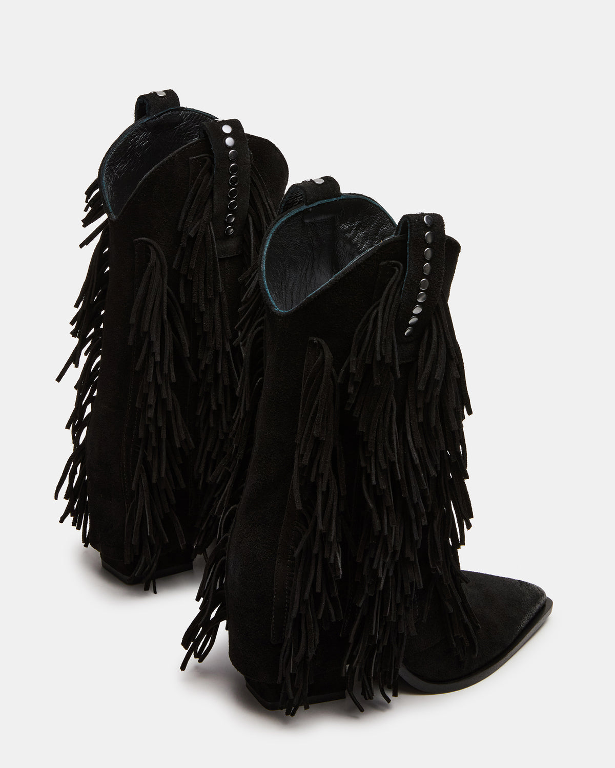 LANDMARK Black Suede Cuffed Fringe Western Women's Ankle Boot - Steve Madden