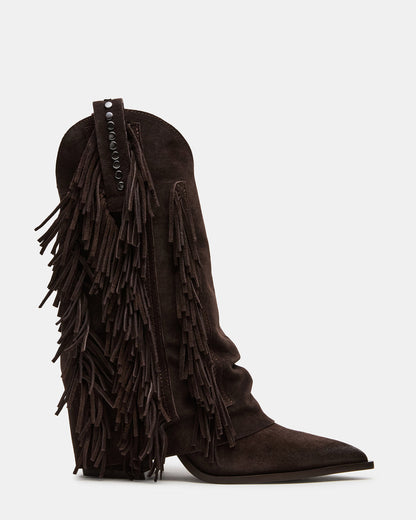 LANDMARK Brown Suede Cuffed Fringe Western Women's Ankle Boot - Steve Madden