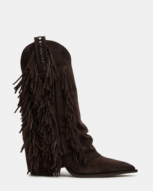 LANDMARK Brown Suede Cuffed Fringe Western Women's Ankle Boot - Steve Madden