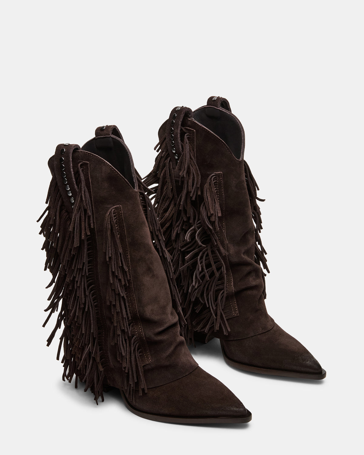 LANDMARK Brown Suede Cuffed Fringe Western Women's Ankle Boot - Steve Madden