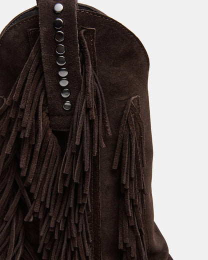 LANDMARK Brown Suede Cuffed Fringe Western Women's Ankle Boot - Steve Madden