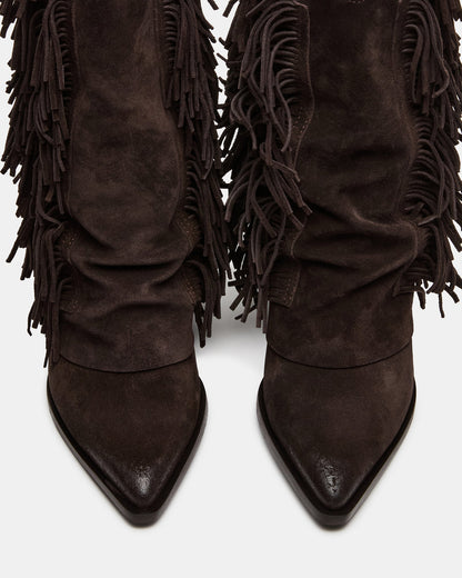 LANDMARK Brown Suede Cuffed Fringe Western Women's Ankle Boot - Steve Madden