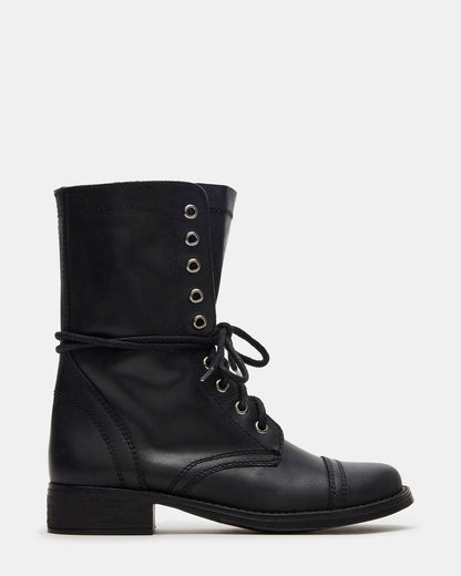 TROOPA3.0 Black Leather Women's Moto Combat Ankle Boot - Steve Madden