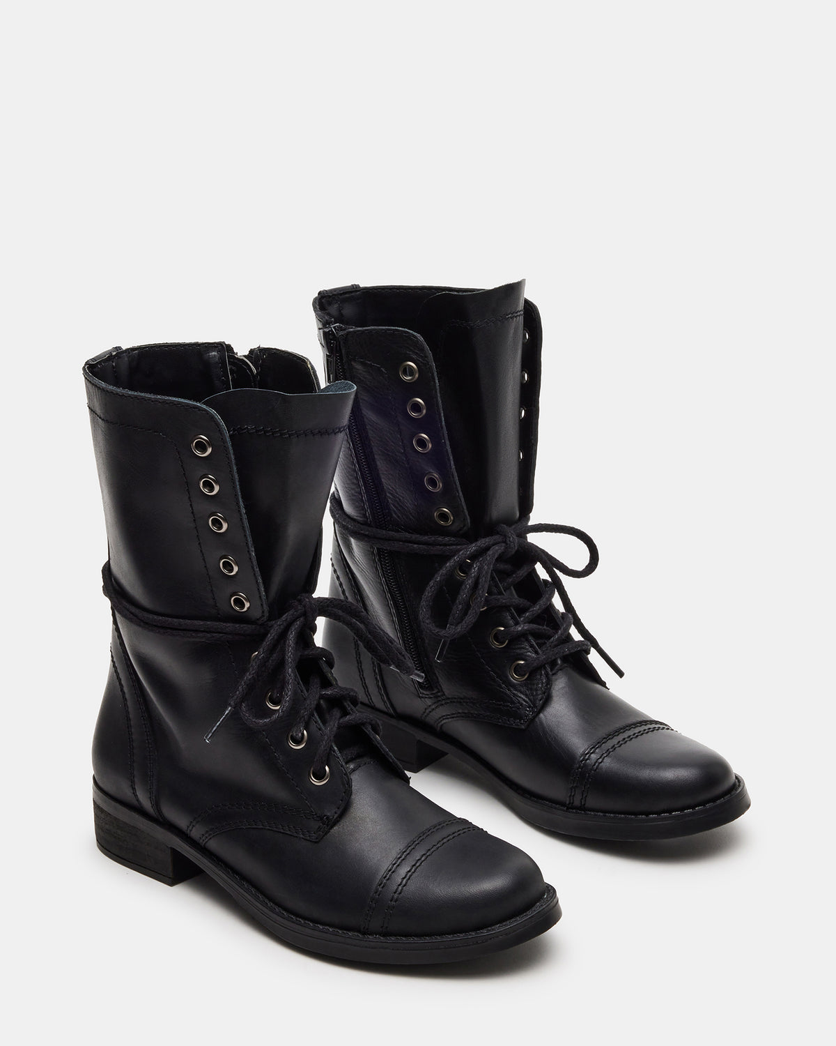 TROOPA3.0 Black Leather Women's Moto Combat Ankle Boot - Steve Madden