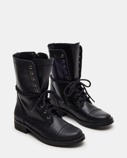 TROOPA3.0 Black Leather Women's Moto Combat Ankle Boot - Steve Madden