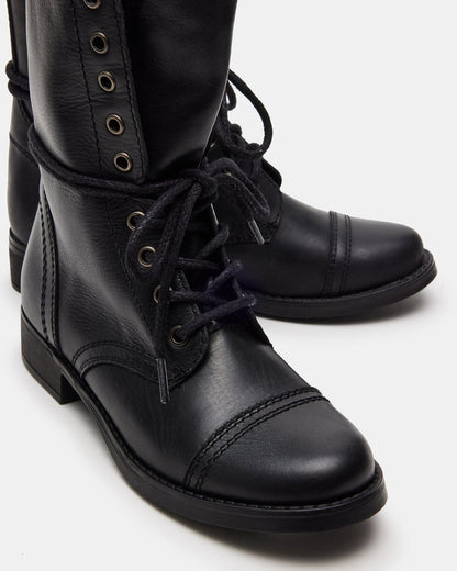 TROOPA3.0 Black Leather Women's Moto Combat Ankle Boot - Steve Madden