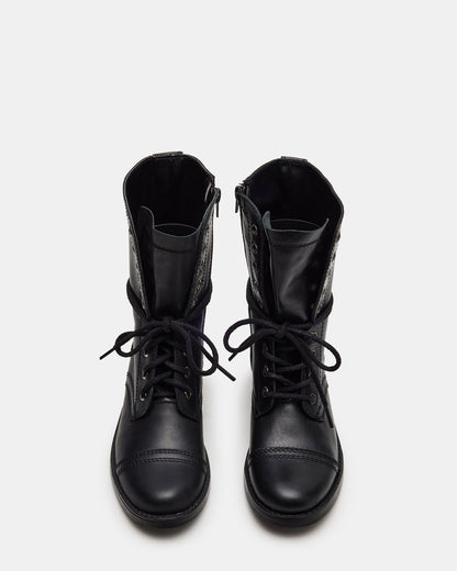 TROOPA3.0 Black Leather Women's Moto Combat Ankle Boot - Steve Madden