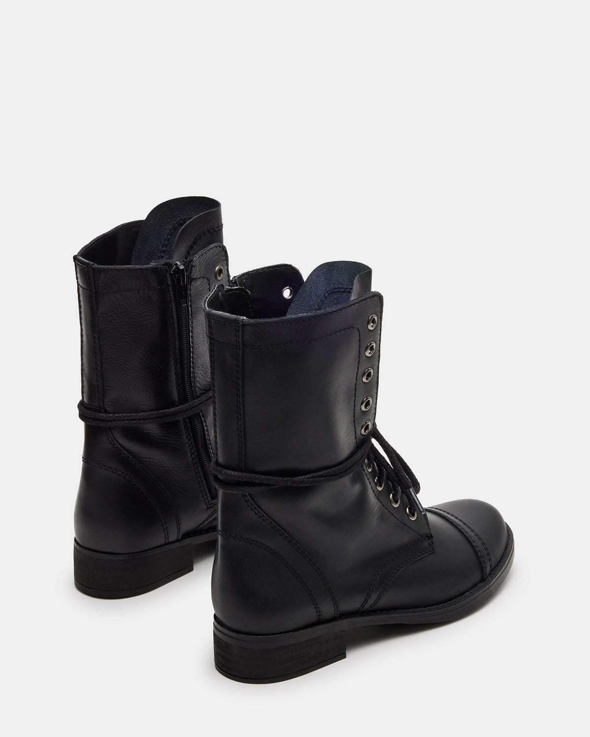 TROOPA3.0 Black Leather Women's Moto Combat Ankle Boot - Steve Madden
