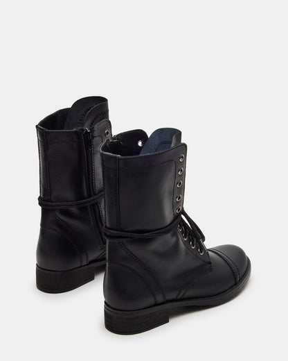 TROOPA3.0 Black Leather Women's Moto Combat Ankle Boot - Steve Madden