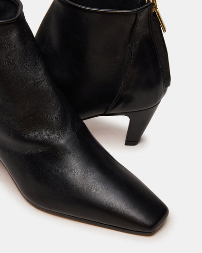 JUNO Black Leather Square-Toe Women's Ankle Boot - Steve Madden