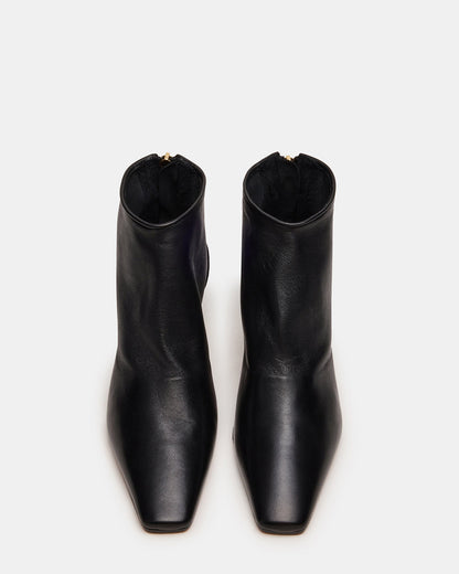 JUNO Black Leather Square-Toe Women's Ankle Boot - Steve Madden
