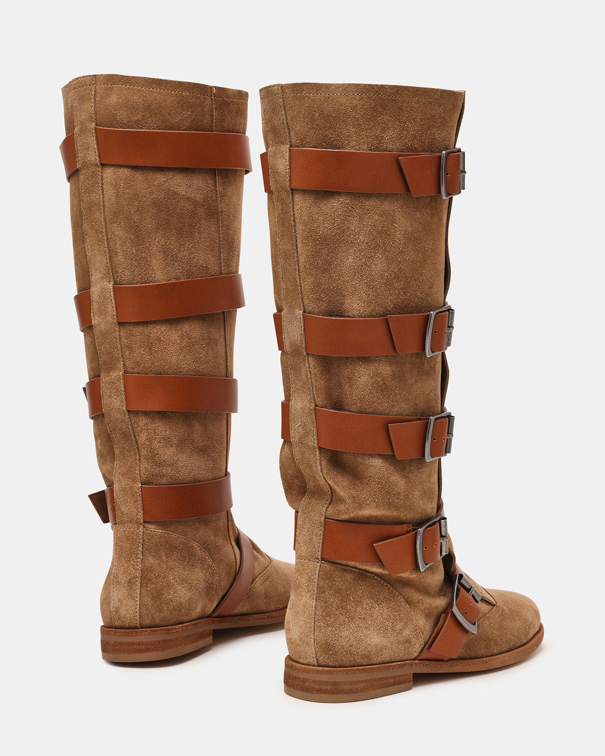 INDIO Tan Suede Buckle Strap Knee-High Round-Toe Women's Boot - Steve Madden