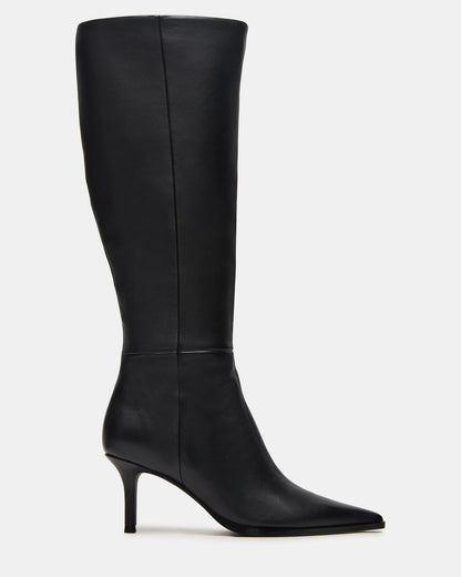 LINGO Black Leather Pointed-Toe Knee-High Women's Boot - Steve Madden
