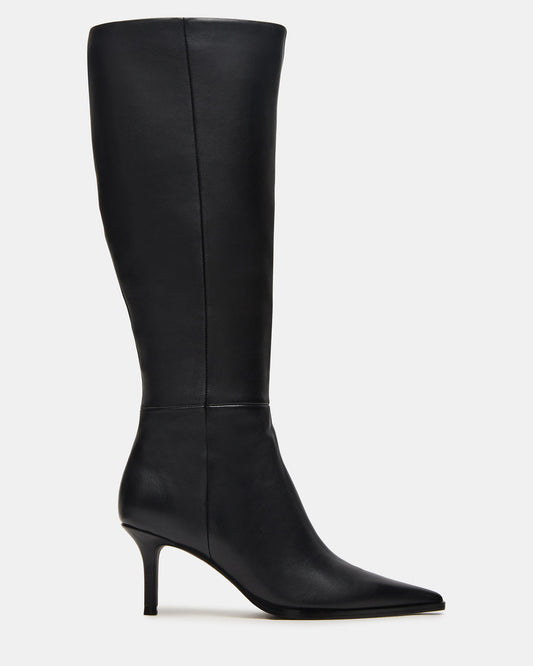 LINGO Black Leather Pointed-Toe Knee-High Women's Boot - Steve Madden