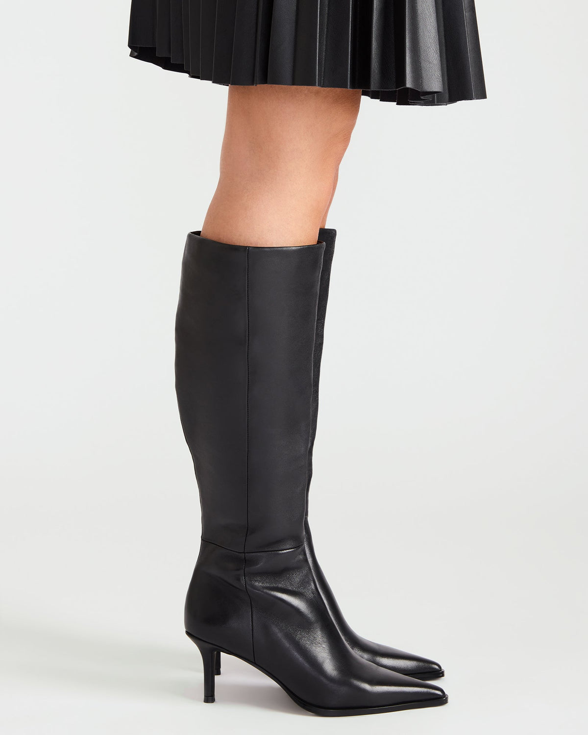 LINGO Black Leather Pointed-Toe Knee-High Women's Boot - Steve Madden