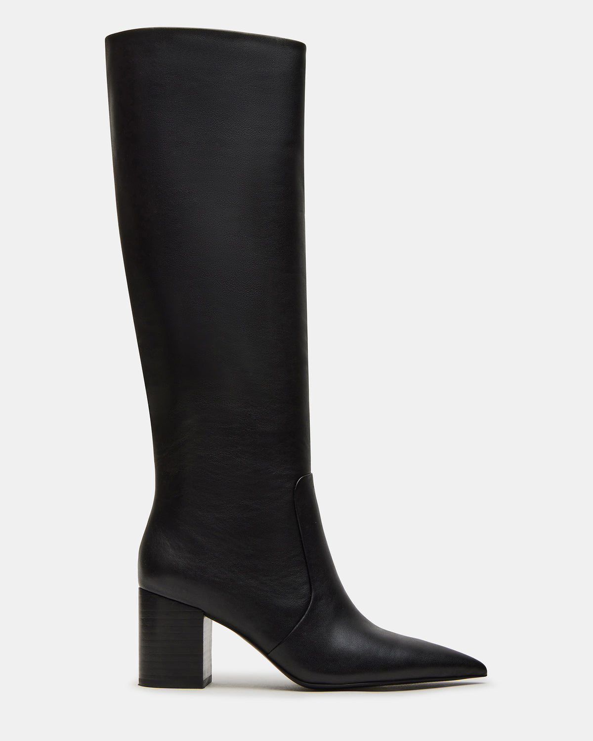 SKYLINE Black Leather Knee-High Pointed Toe Women's Boot - Steve Madden