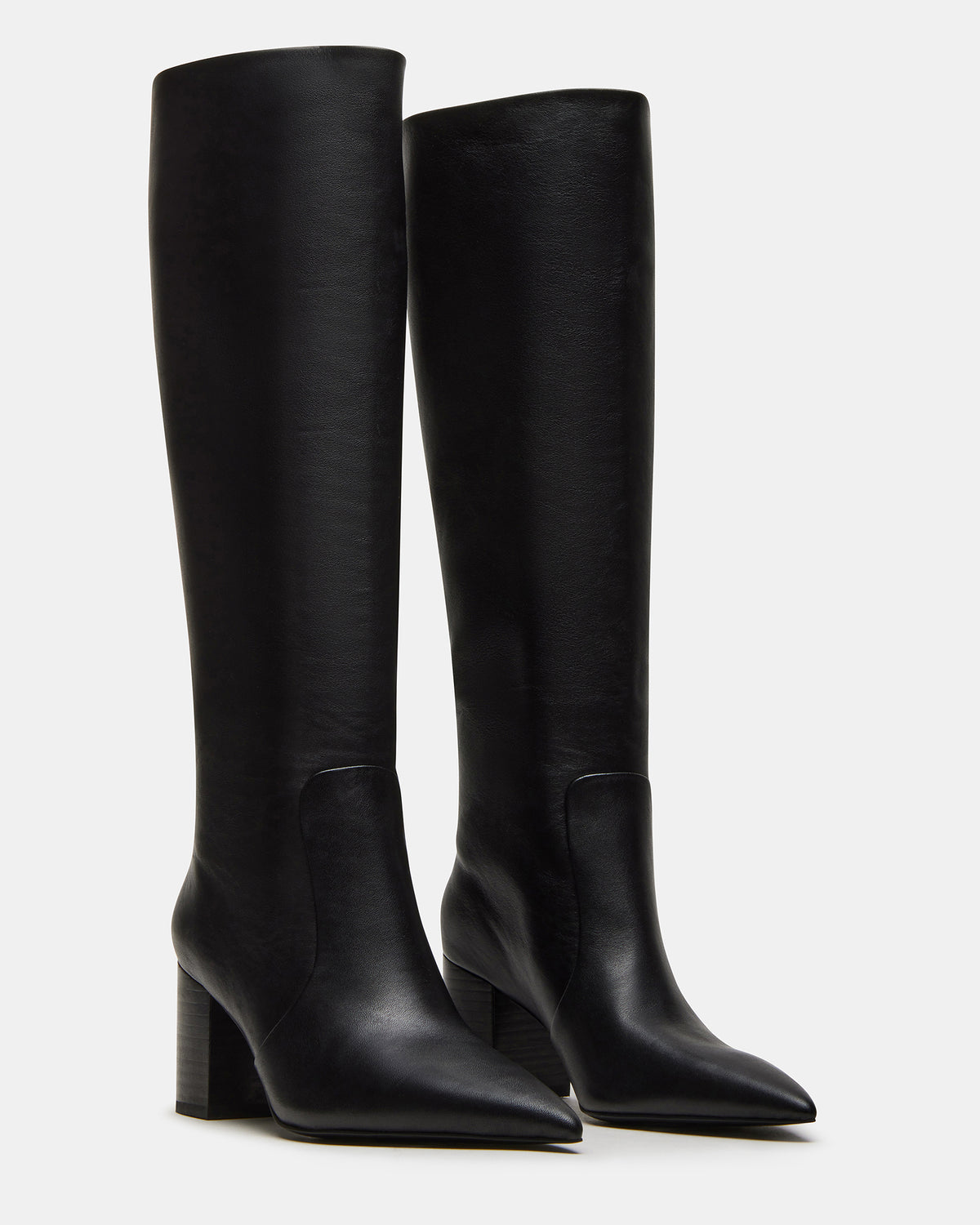 SKYLINE Black Leather Knee-High Pointed Toe Women's Boot - Steve Madden