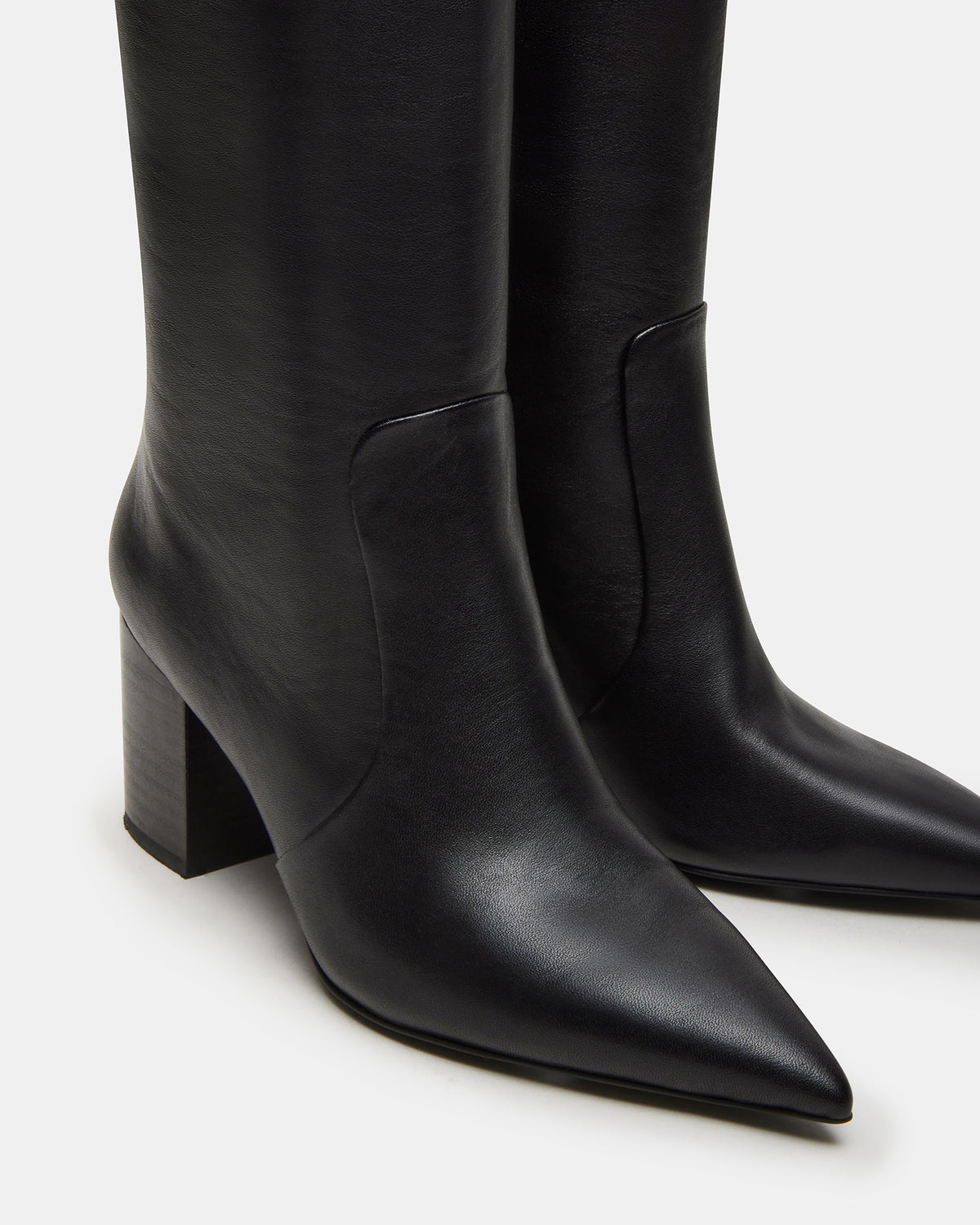 SKYLINE Black Leather Knee-High Pointed Toe Women's Boot - Steve Madden