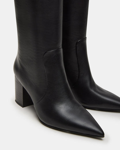 SKYLINE Black Leather Knee-High Pointed Toe Women's Boot - Steve Madden