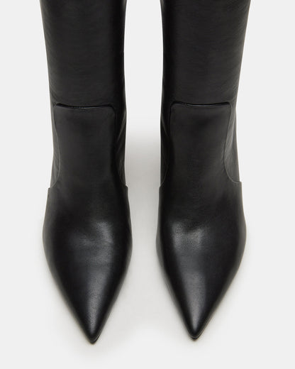 SKYLINE Black Leather Knee-High Pointed Toe Women's Boot - Steve Madden