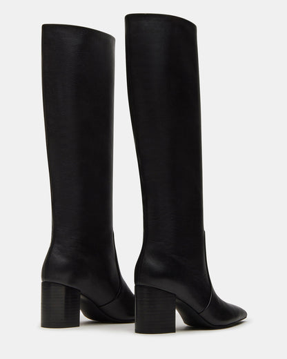 SKYLINE Black Leather Knee-High Pointed Toe Women's Boot - Steve Madden