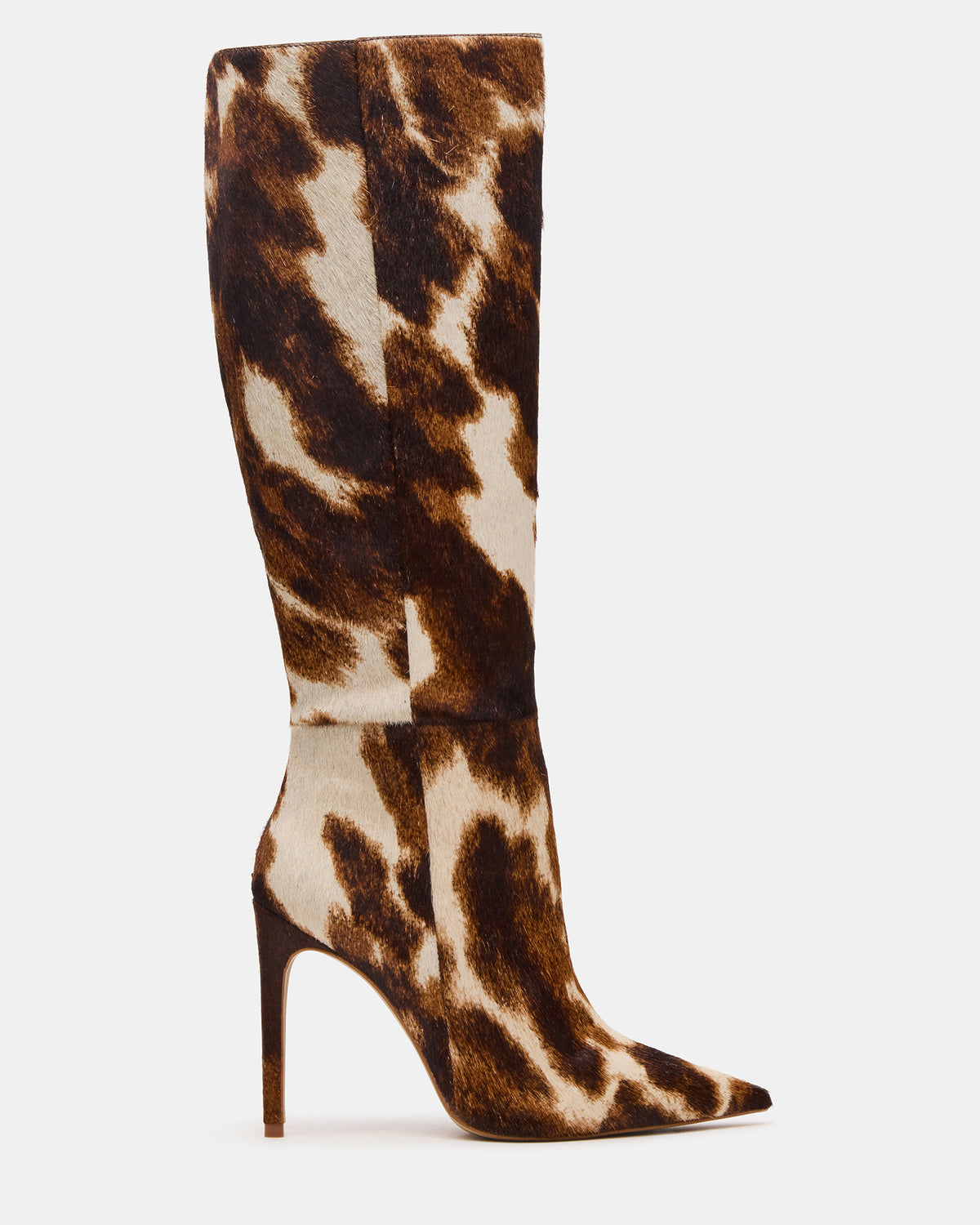 NITRO Brown Cow Print Wide Calf Pointed-Toe Stiletto Heel Knee-High Women's Boots - Steve Madden