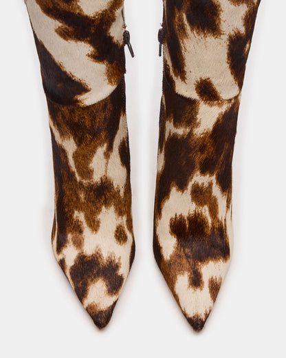 NITRO Brown Cow Print Wide Calf Pointed-Toe Stiletto Heel Knee-High Women's Boots - Steve Madden