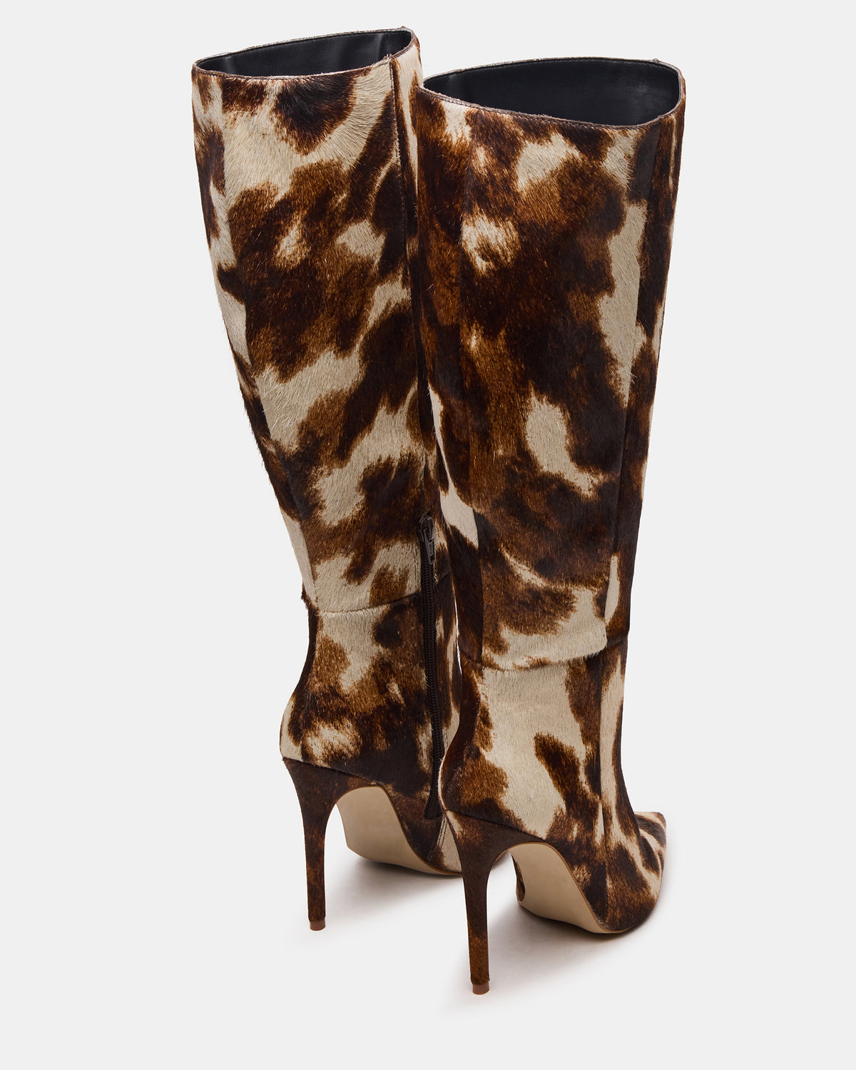 NITRO Brown Cow Print Wide Calf Pointed-Toe Stiletto Heel Knee-High Women's Boots - Steve Madden