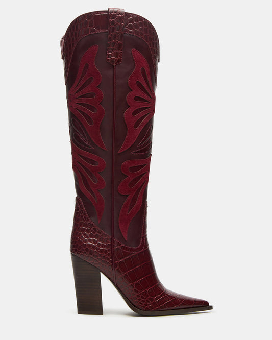 KAZ Burgundy Pointed-Toe Knee-High Block Heel Western Women's Boot - Steve Madden