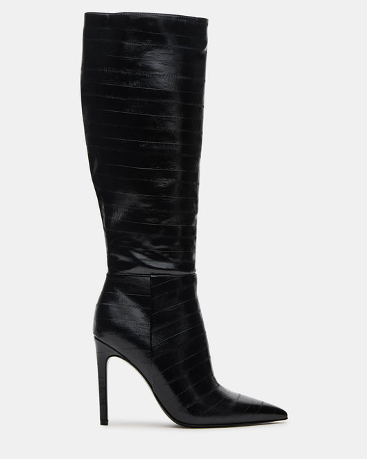 NITRO Black Eel Pointed-Toe Stiletto Heel Knee-High Women's Boots - Steve Madden