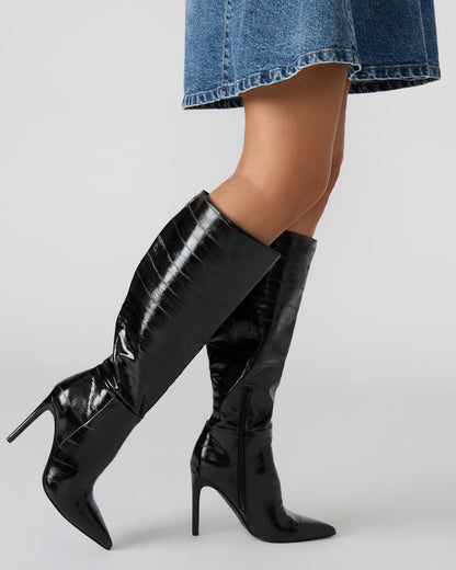 NITRO Black Eel Pointed-Toe Stiletto Heel Knee-High Women's Boots - Steve Madden