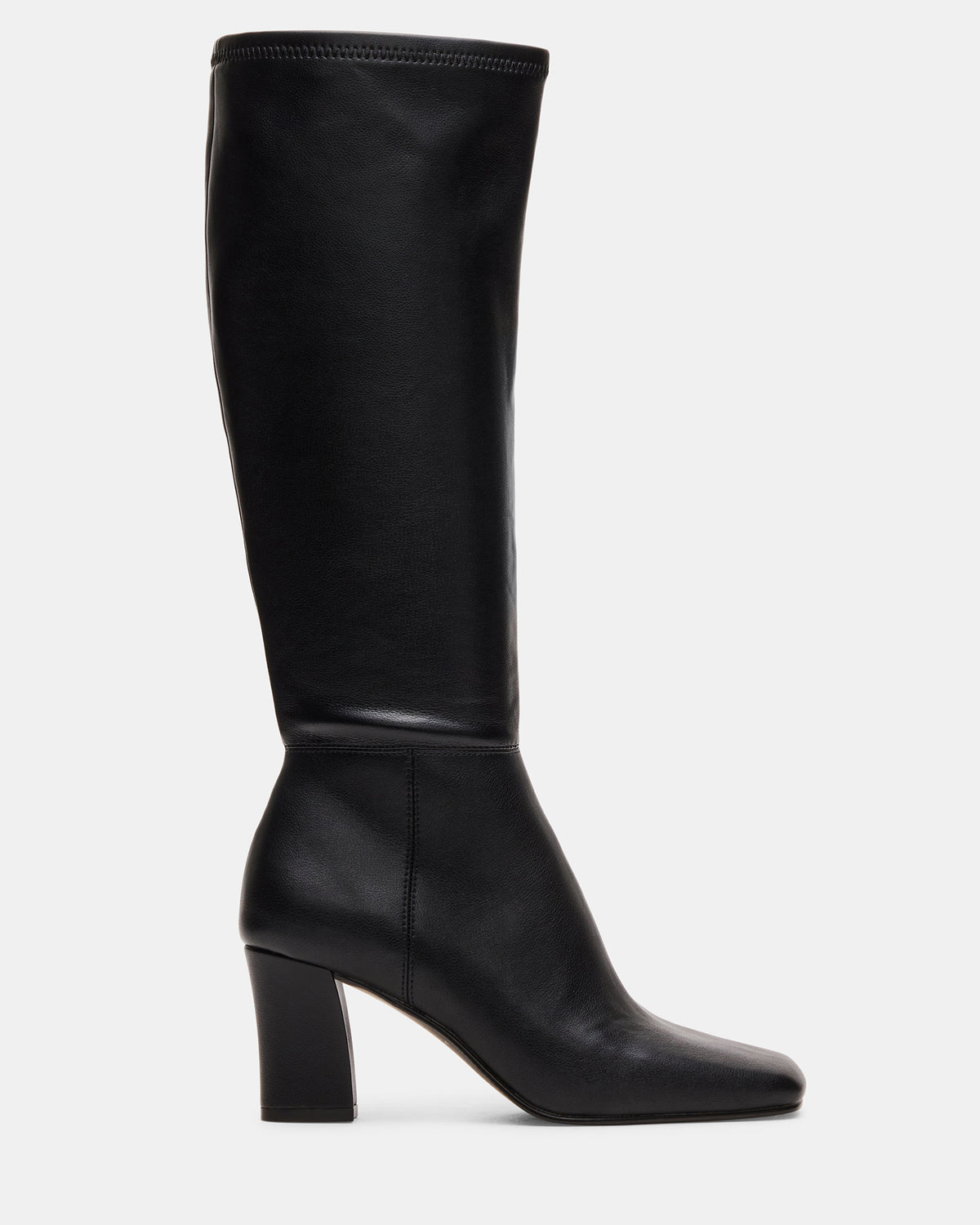 ELLIOT Black Square-Toe Knee-High Block Heel Women's Boot - Steve Madden