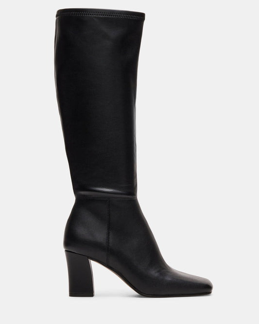 ELLIOT Black Square-Toe Knee-High Block Heel Women's Boot - Steve Madden