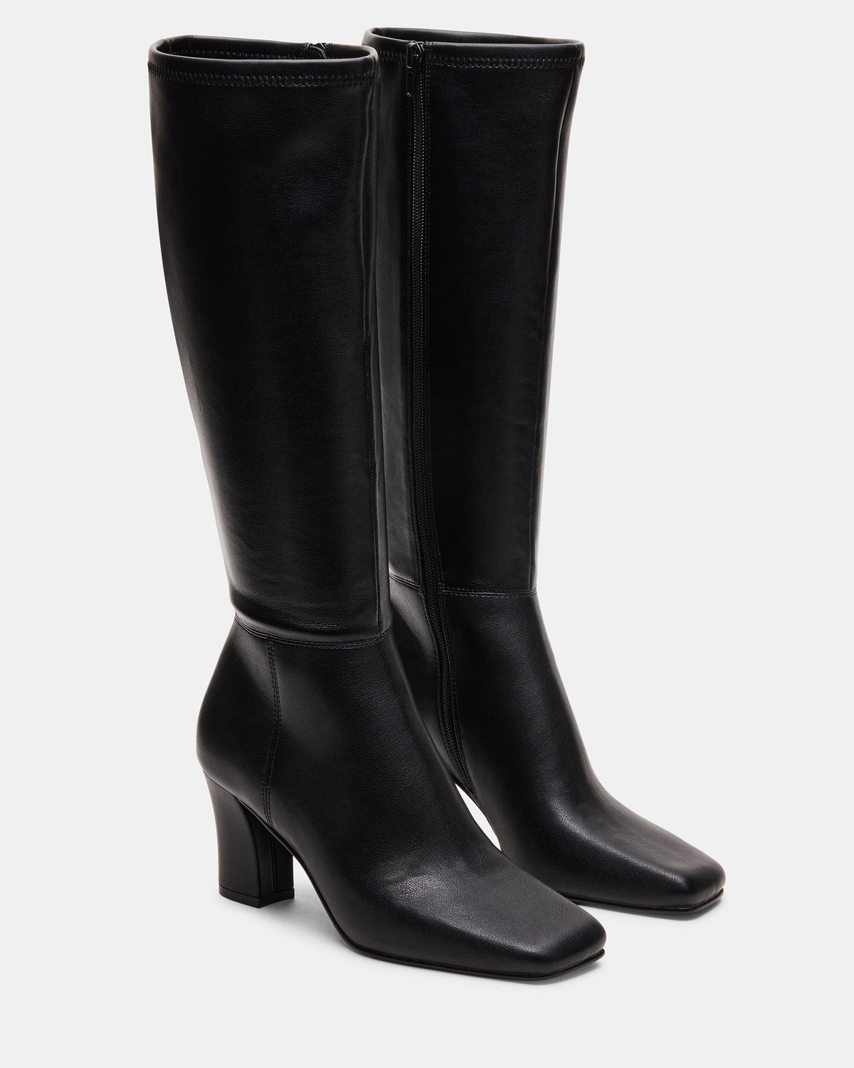 ELLIOT Black Square-Toe Knee-High Block Heel Women's Boot - Steve Madden
