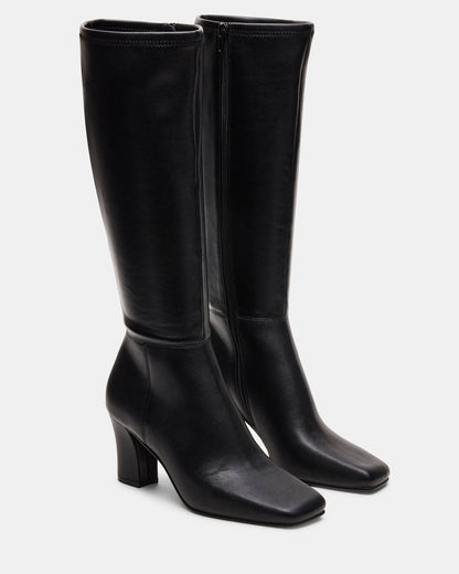 ELLIOT Black Square-Toe Knee-High Block Heel Women's Boot - Steve Madden