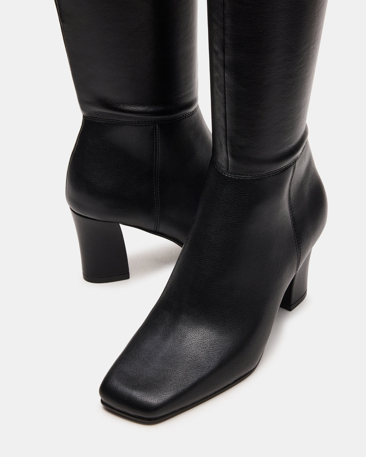 ELLIOT Black Square-Toe Knee-High Block Heel Women's Boot - Steve Madden