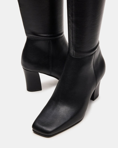 ELLIOT Black Square-Toe Knee-High Block Heel Women's Boot - Steve Madden