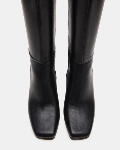 ELLIOT Black Square-Toe Knee-High Block Heel Women's Boot - Steve Madden