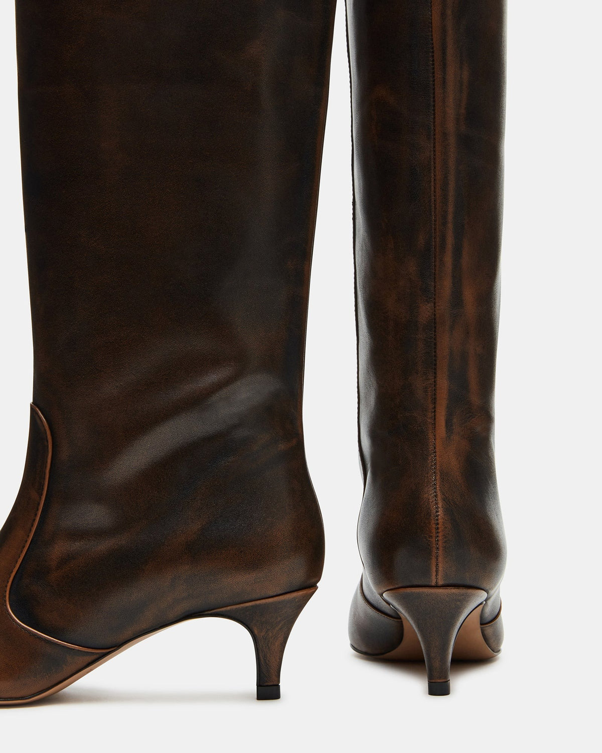 LANDER Brown Distressed Knee-High Kitten Heel Women's Boot - Steve Madden