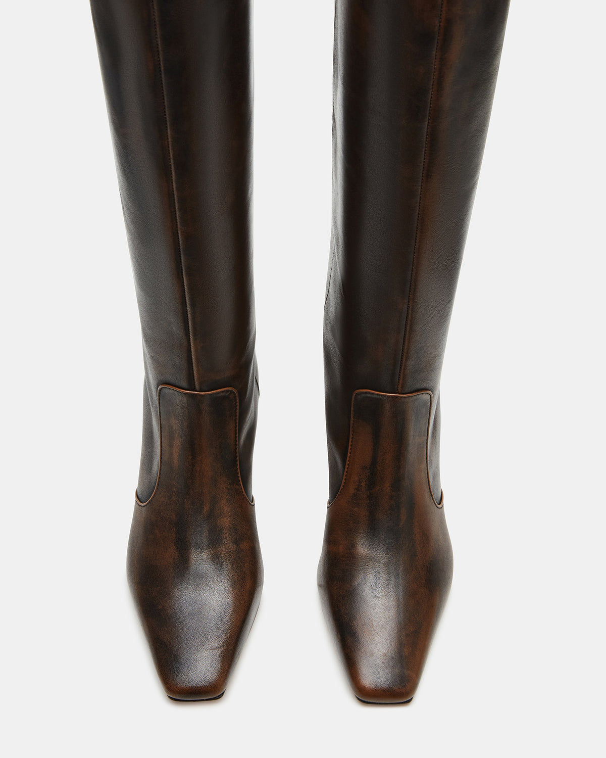 LANDER Brown Distressed Knee-High Kitten Heel Women's Boot - Steve Madden
