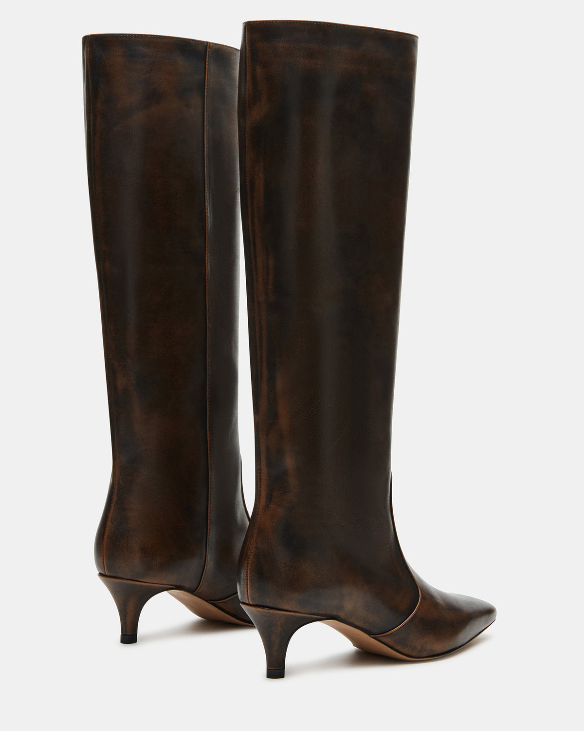 LANDER Brown Distressed Knee-High Kitten Heel Women's Boot - Steve Madden