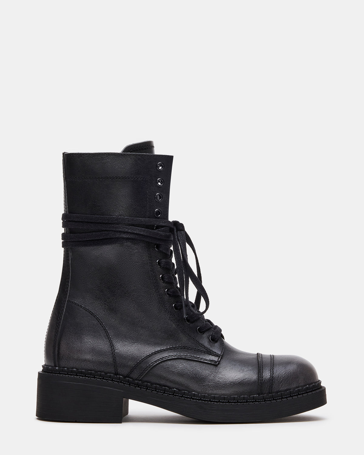 CRIMSON Black Distressed Moto Combat Women's Ankle Booties - Steve Madden