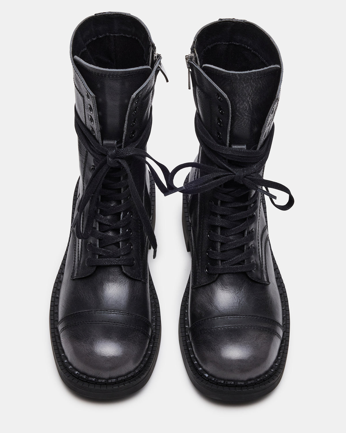 CRIMSON Black Distressed Moto Combat Women's Ankle Booties - Steve Madden
