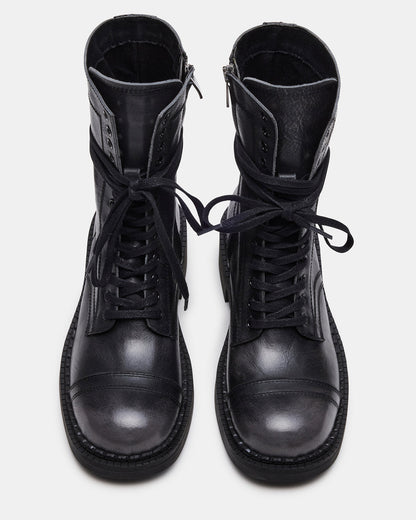 CRIMSON Black Distressed Moto Combat Women's Ankle Booties - Steve Madden