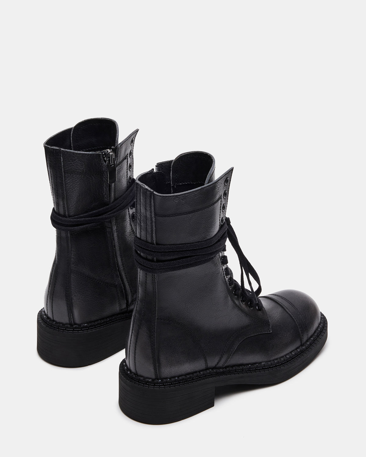 CRIMSON Black Distressed Moto Combat Women's Ankle Booties - Steve Madden
