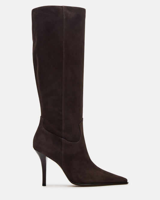 WESCOT Brown Suede Square-Toe Knee-High Heeled Women's Boot - Steve Madden