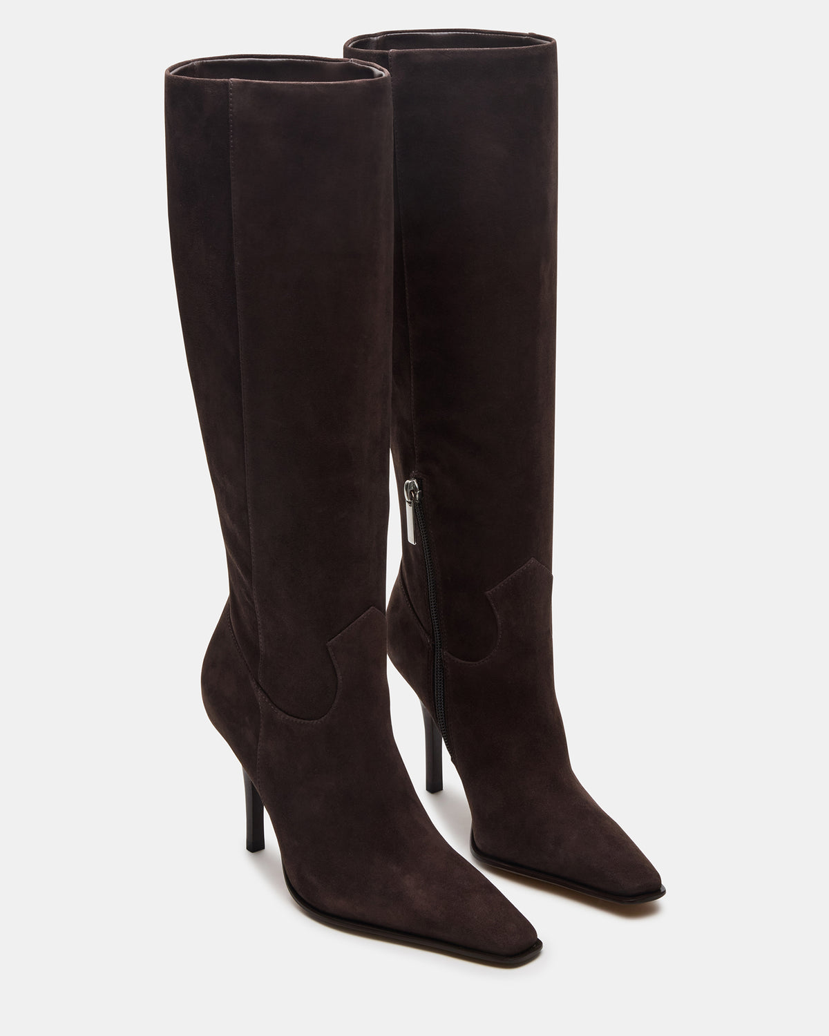 WESCOT Brown Suede Square-Toe Knee-High Heeled Women's Boot - Steve Madden