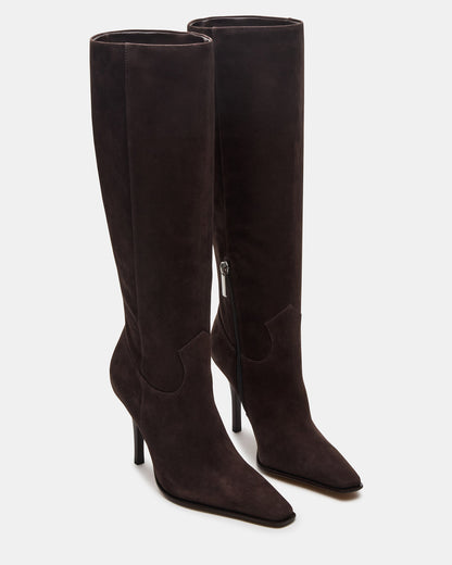 WESCOT Brown Suede Square-Toe Knee-High Heeled Women's Boot - Steve Madden