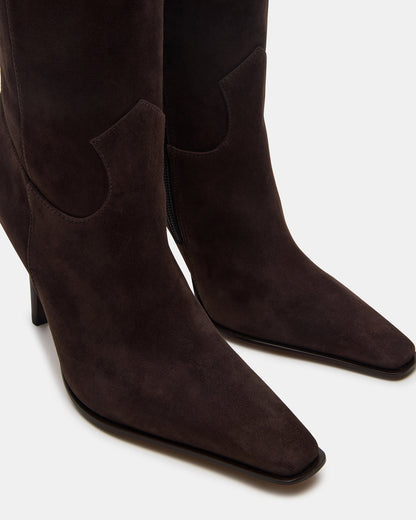 WESCOT Brown Suede Square-Toe Knee-High Heeled Women's Boot - Steve Madden