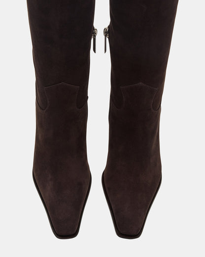 WESCOT Brown Suede Square-Toe Knee-High Heeled Women's Boot - Steve Madden